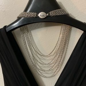 Silver Toned Layered Multi Chain Vintage Necklace
